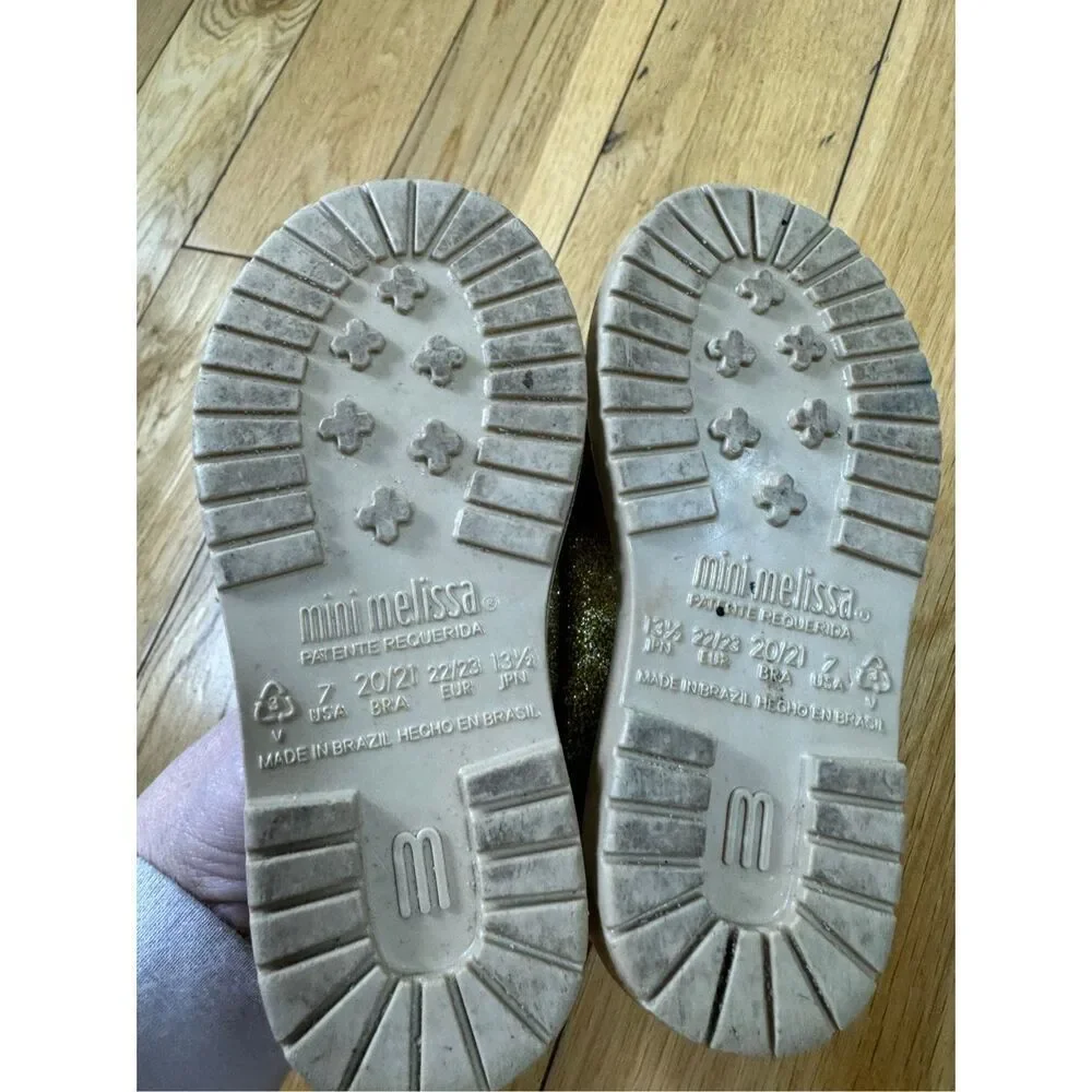Mini Melissa Gold Glitter Tassel Brown Shoes Size 7